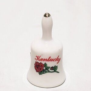 Kentucky Red Rose on Stem Miniature Bell Porcelain Vintage 2" Souvenir Scotty